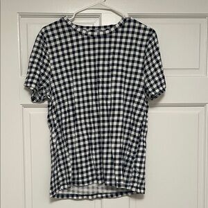 J. Crew Navy and White Gingham Short Sleeve Top